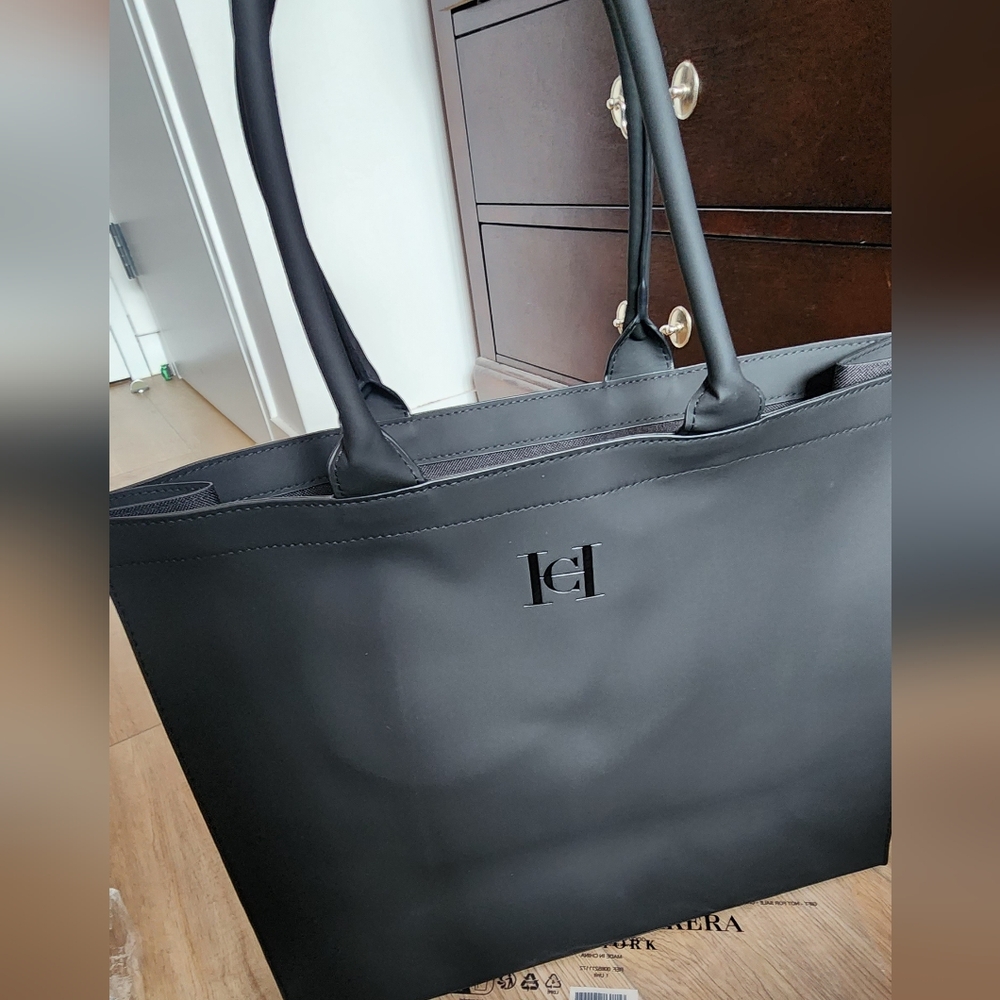 Good Girl Carolina Herrera Elegant Logo Black Big Tote Travel Work Bag New